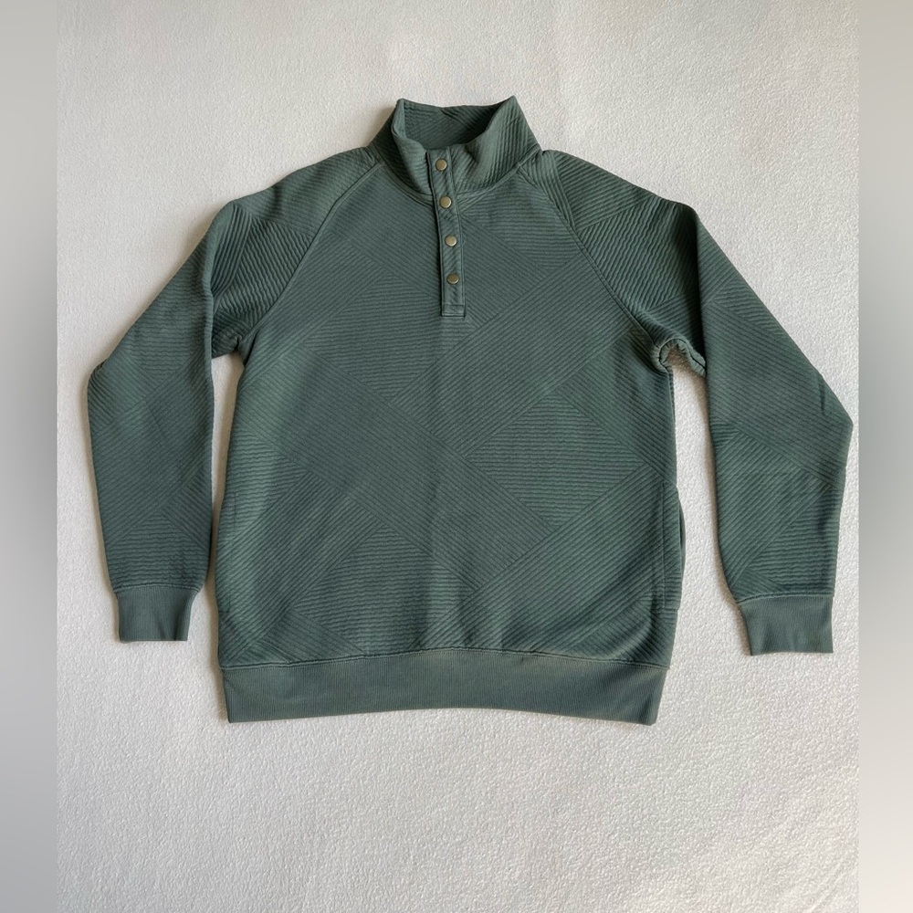 Goodfellow & Co Men M Olive Green Pullover Sweater Diamond Quilted Snap Placket